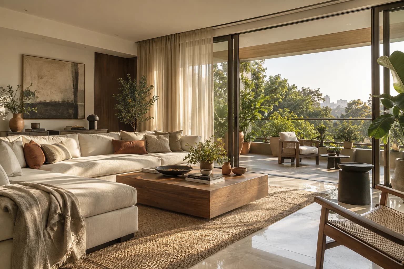 Spacious 3 BHK living room at Leafsong Retreat — representational visual